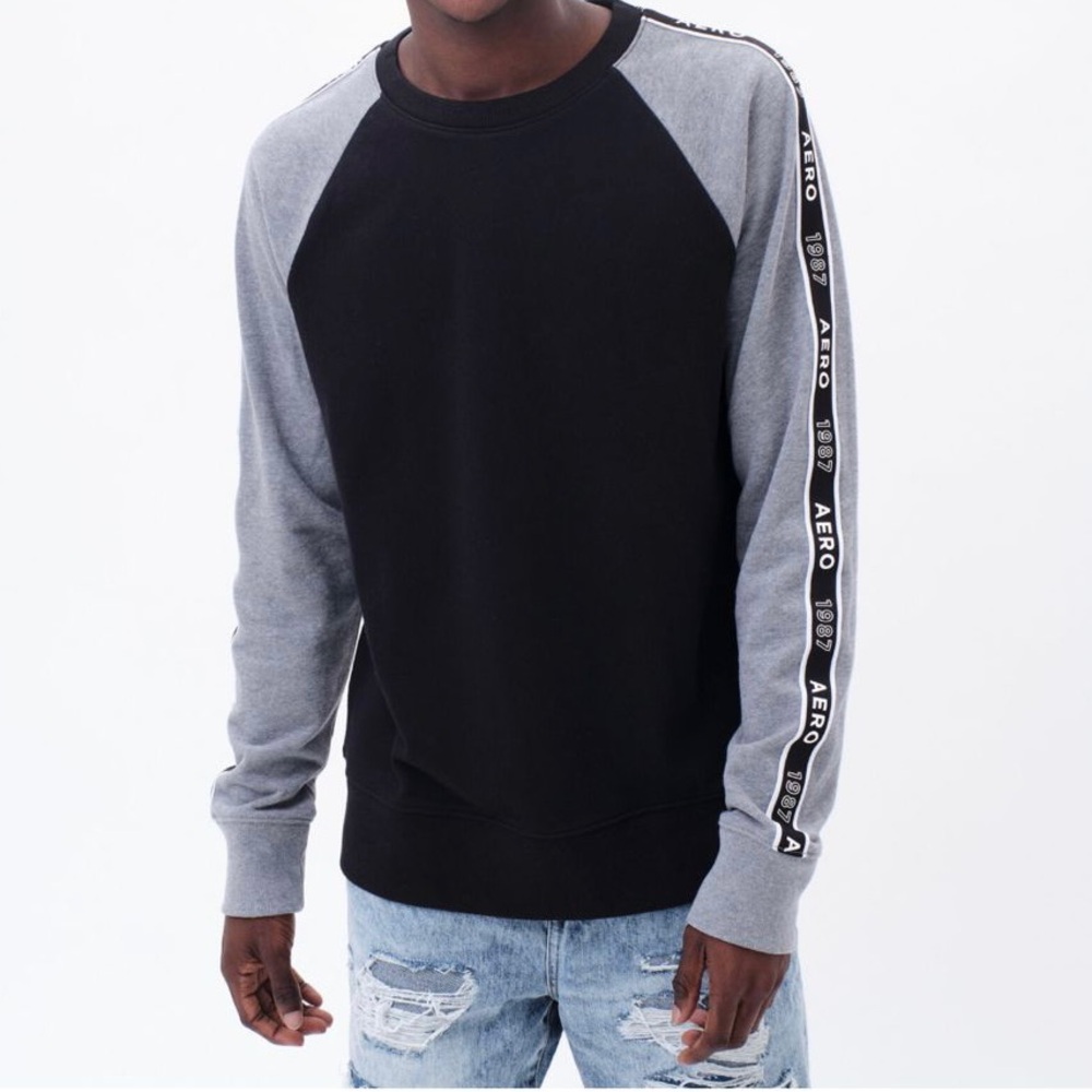 Aeropostale Black and Gray Crewneck Sweater with Raglan Design